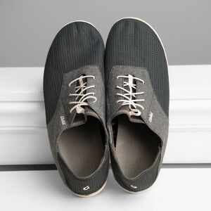 OluKai Nohea Moku Mens 13 Charcoal Gray Mesh Slip on Boat Shoes Beach Minimalist